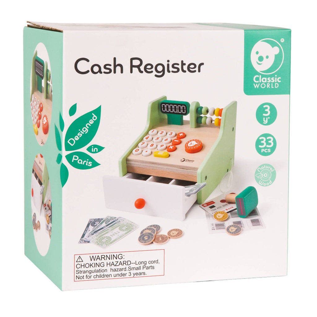 Caisse Enregistreuse en Bois Classic World | Billets, Pièces & Cartes | Jeu de Rôle | Dès 3 ans