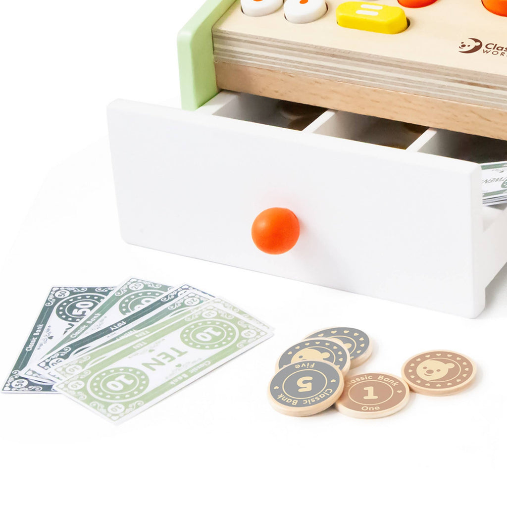 Caisse Enregistreuse en Bois Classic World | Billets, Pièces & Cartes | Jeu de Rôle | Dès 3 ans