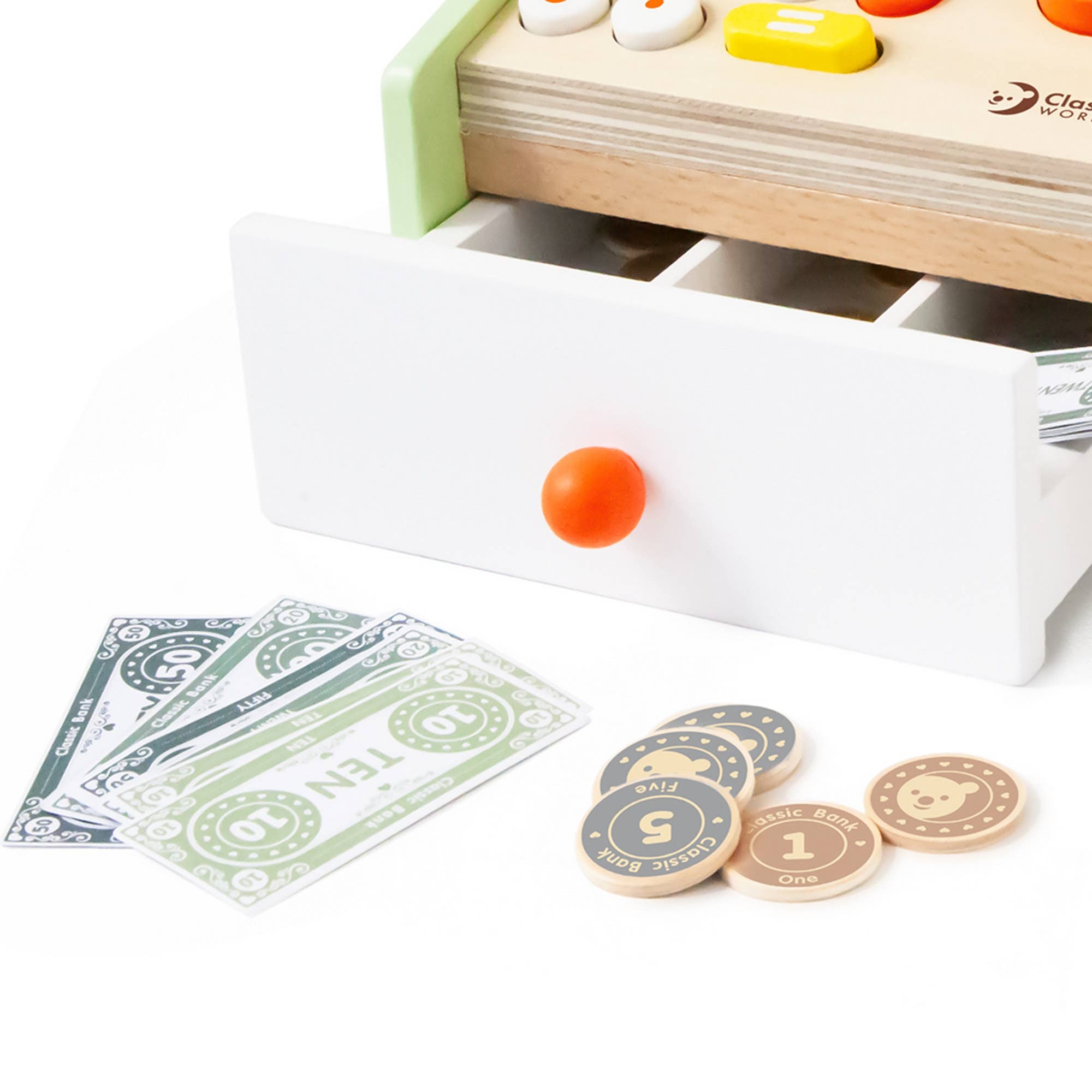 Caisse Enregistreuse en Bois Classic World | Billets, Pièces & Cartes | Jeu de Rôle | Dès 3 ans