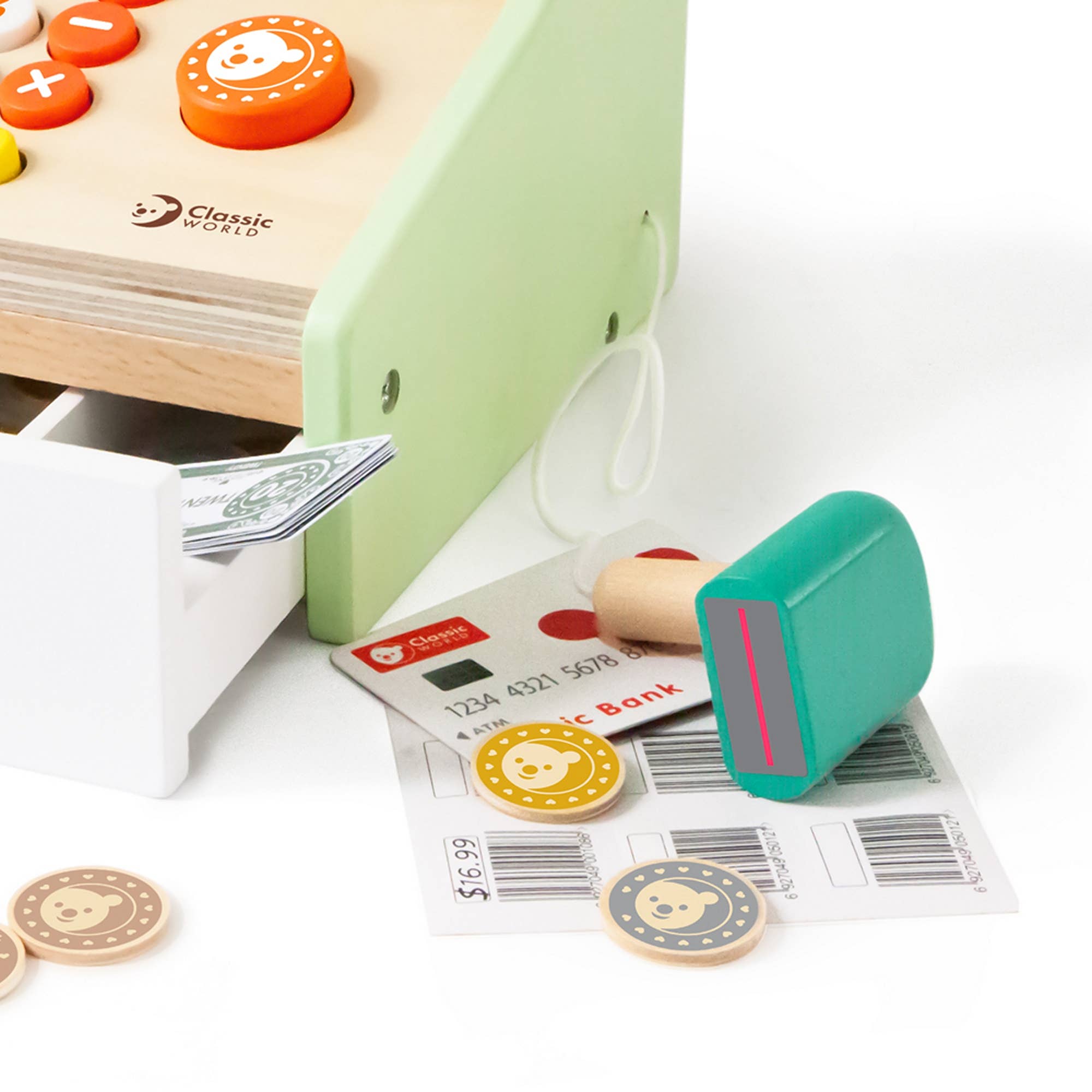 Caisse Enregistreuse en Bois Classic World | Billets, Pièces & Cartes | Jeu de Rôle | Dès 3 ans