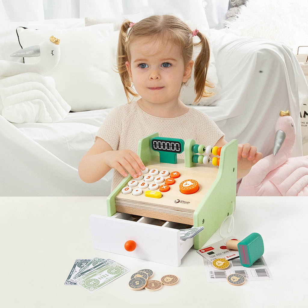 Caisse Enregistreuse en Bois Classic World | Billets, Pièces & Cartes | Jeu de Rôle | Dès 3 ans