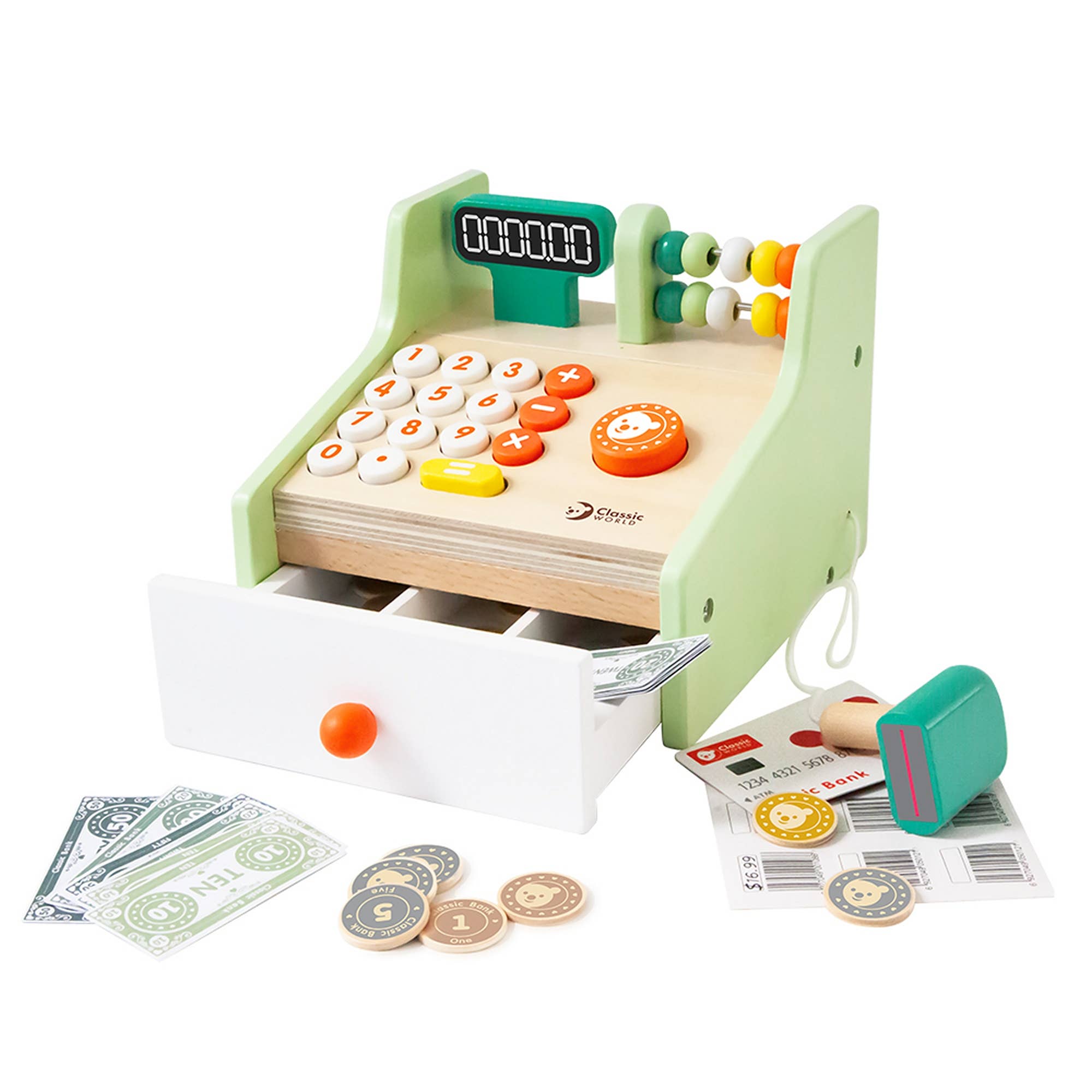 Caisse Enregistreuse en Bois Classic World | Billets, Pièces & Cartes | Jeu de Rôle | Dès 3 ans