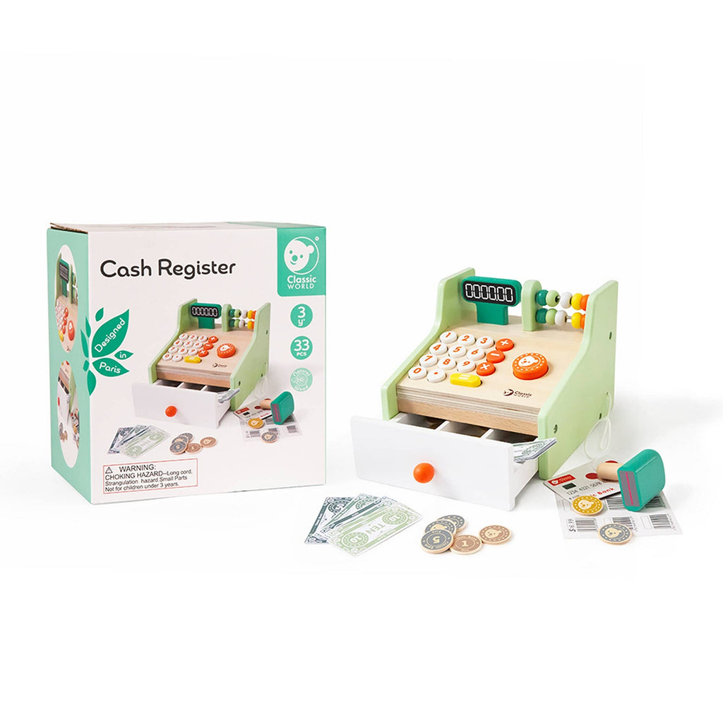 Caisse Enregistreuse en Bois Classic World | Billets, Pièces & Cartes | Jeu de Rôle | Dès 3 ans