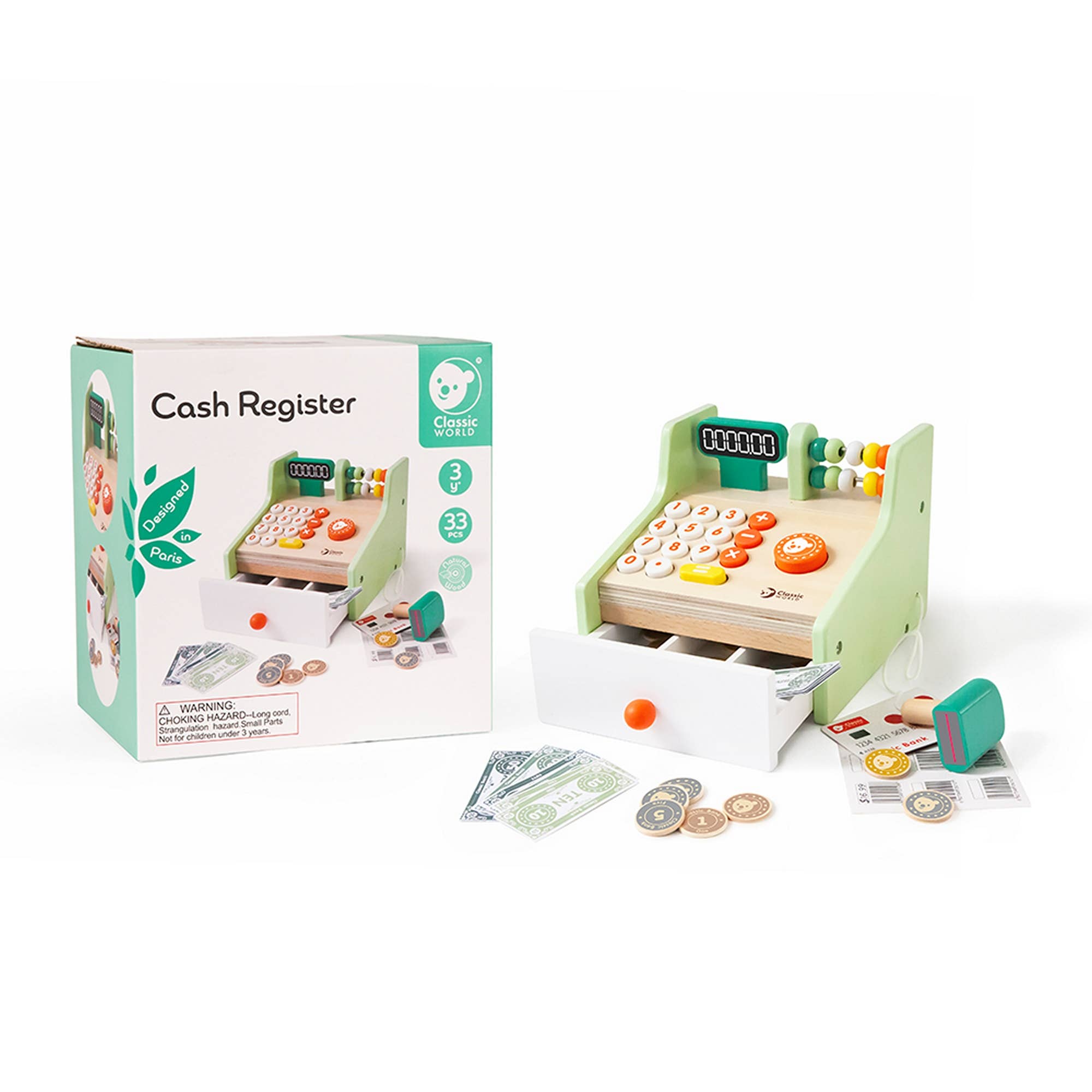 Caisse Enregistreuse en Bois Classic World | Billets, Pièces & Cartes | Jeu de Rôle | Dès 3 ans