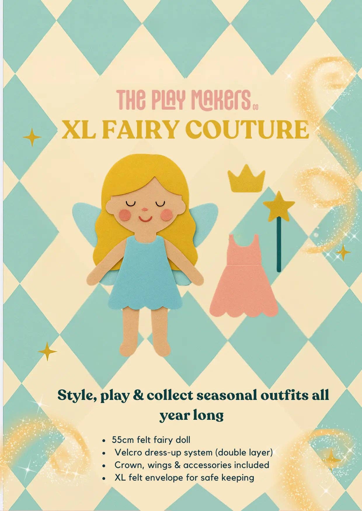 Eleonora Fée à Habiller XL 55 cm | The PlayMakers | Feutrine 3mm | Garde-Robe Infinie | Dès 3 ans