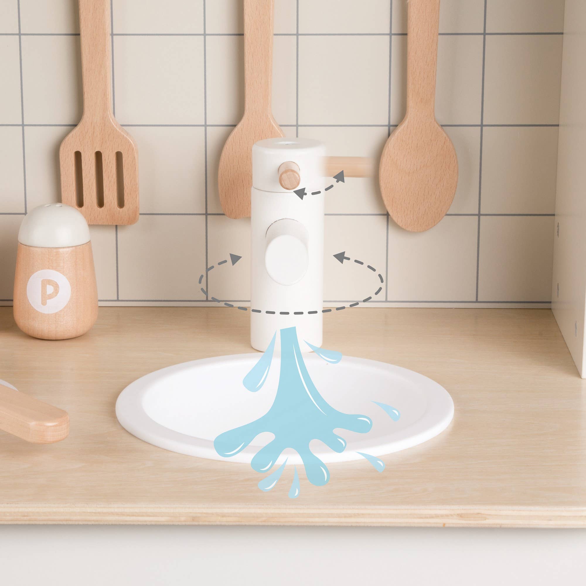 Cuisine en Bois pour Enfants Classic World | Robinet & Accessoires | Jeu d'Imitation | Dès 3 ans