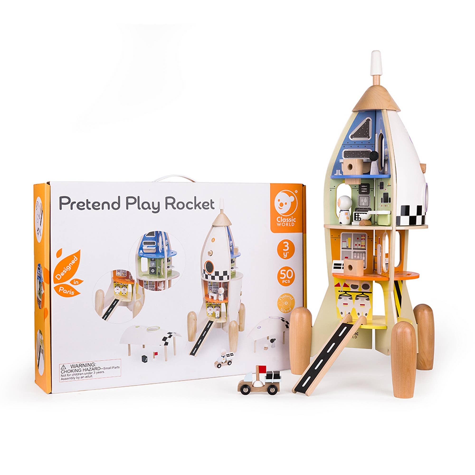 Fusée Jouet en Bois Classic World | Construction & Jeu de Rôle | 12 Pièces | Dès 3 ans