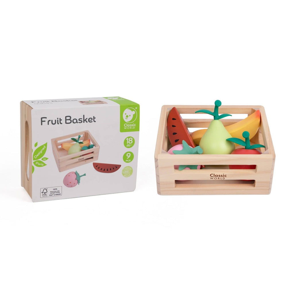 Caisse de Fruits en Bois Classic World | 5 Fruits Réalistes | Jeu de Cuisine | Dès 18 mois