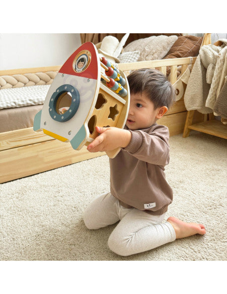 Fusée activités en bois Tooky Toy avec formes à encastrer
