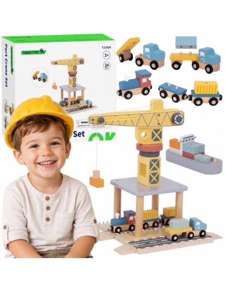 Set complet port avec grue en bois 24 pièces