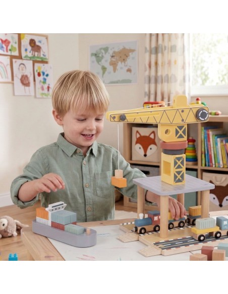 Grue en bois du set port Tooky Toy