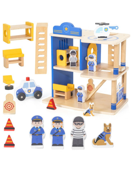 Set complet commissariat de police en bois 14 pièces