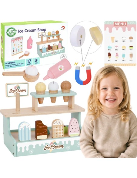 Set complet stand marchand de glaces en bois 17 pièces